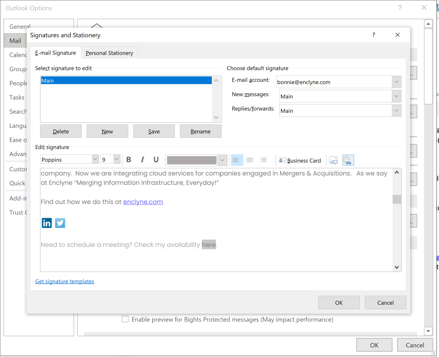 How to add signature in outlook calendar paasto
